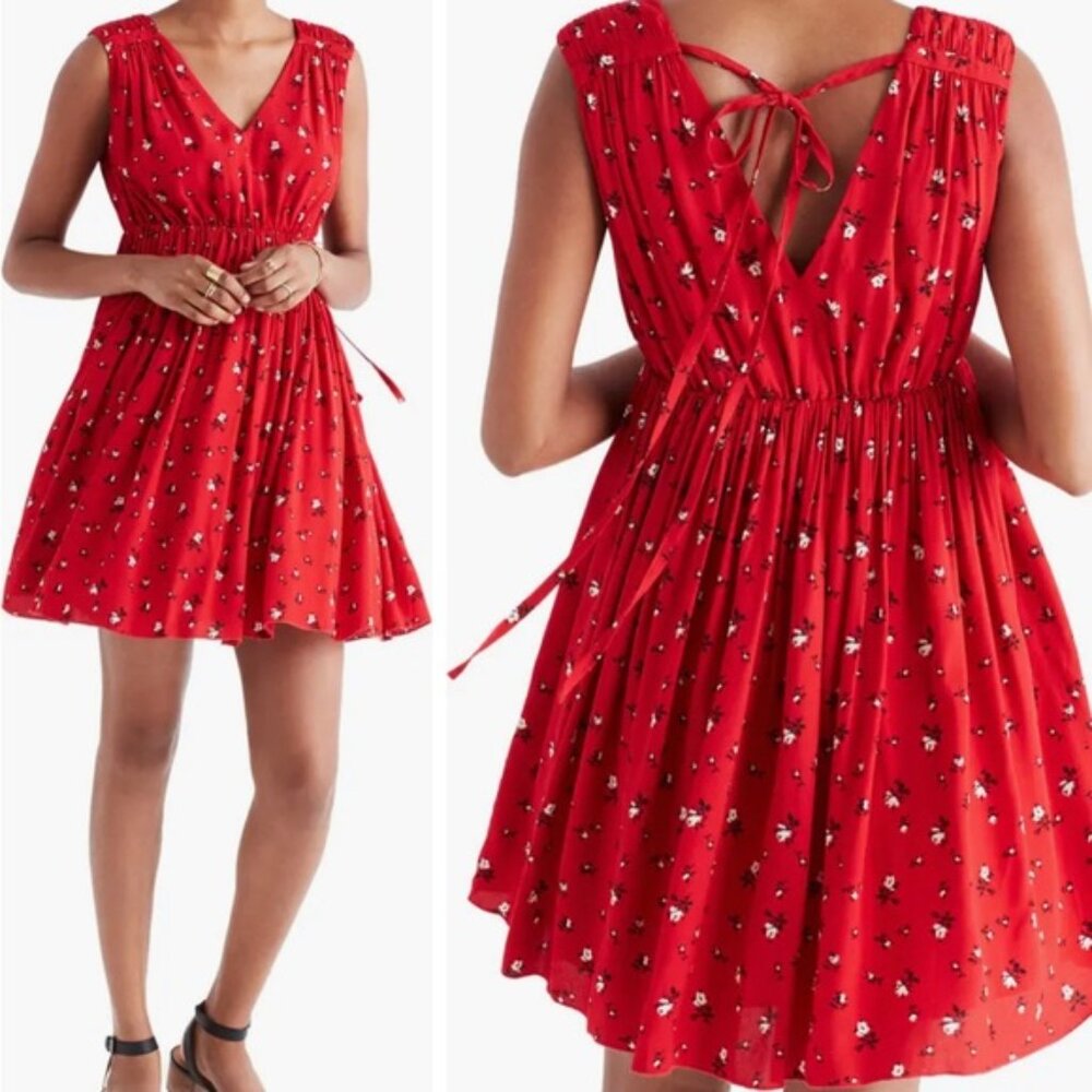 Madewell Red floral Magnolia Tie-Back Dress Size L